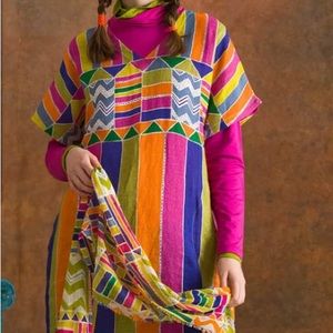 Linen tea midi length Gudrun Sjoden geometric colorful dress with pockets